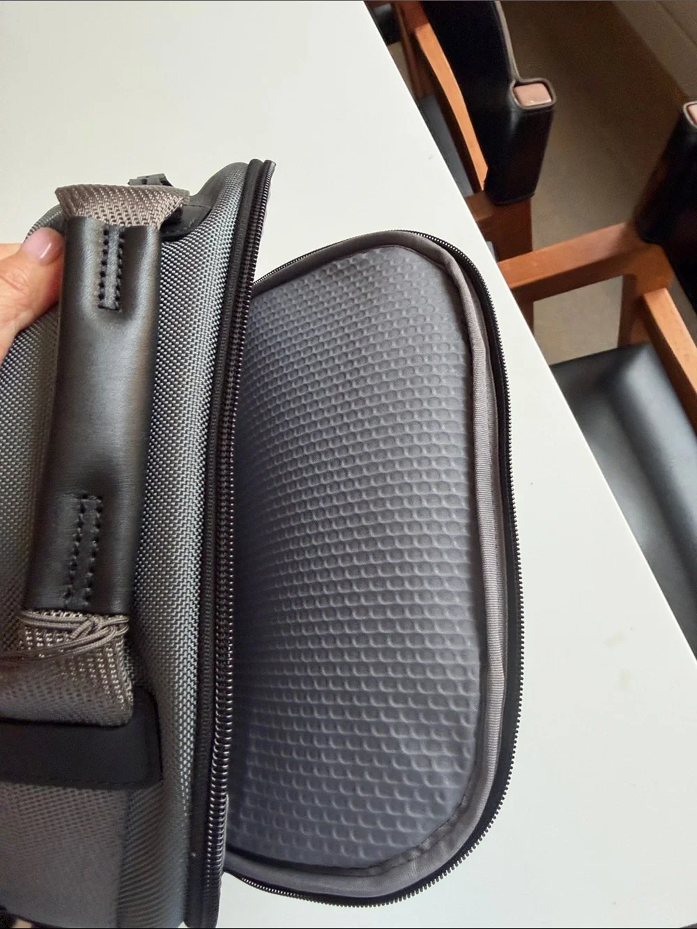 Tumi Gray Textured Compact Backpack with Front Zip Pockets